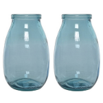 Decoris 2x Stukse Vazen/bloemenvazen Van Gerecycled Glas 18 X 28 Cm - Vazen - Blauw