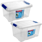 Hega Hogar 4x Opbergboxen/opbergdozen Met Deksel 5 En 16 Liter Kunststof Transparant/ - Opbergbox - Blauw