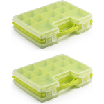 Forte Plastics 2x Stuks Opbergkoffertje/opbergdoos/sorteerboxen 22-vaks Kunststof 28 X 21 X 6 Cm - Opbergbox - Groen