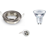 BES LED Led Spot Set - Aigi - Gu10 Fitting - Inbouw Rond - Mat Chroom - Kantelbaar Ø82mm - Philips - Corepro 830 36d - 4w - Warm