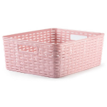 Forte Plastics Rotan Gevlochten Opbergmand/opbergbox Kunststof - Oud - 28 X 36 X 13.5 Cm - Opbergbox - Roze