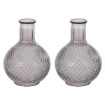 2x Stuks Flesvazen Gestipt/geribbeld Glas 13 X 19 Cm - Vazen - Grijs