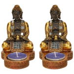2x Stuks Indische Boeddha Theelichthouders Goud/ 12 Cm - Beeldjes - Zwart