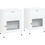 Vidaxl Nachtkastjes 2 St 40x30x54,5 Cm Staal En Glas White