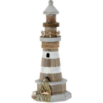 Houten/witte Vuurtoren Beeldje Met Led Lampjes 29 Cm Maritieme Decoratie - Beeldjes - Bruin