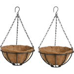 Esschert Design 2x Stuks Metalen Hanging Baskets / Plantenbakken Met Ketting 25 Cm Inclusief Kokosinlegvel - Plantenbakken