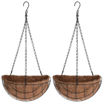 2x Stuks Metalen Hanging Baskets / Plantenbakken Halfrond Met Ketting 26 Cm - Hangende Bloemen - Plantenbakken - Zwart