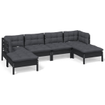 Vidaxl 6-delige Loungeset Met Kussens Grenenhout - Zwart