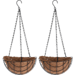2x Stuks Metalen Hanging Baskets / Plantenbakken Halfrond Met Ketting 31 Cm - Hangende Bloemen - Plantenbakken - Zwart