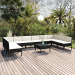 Vidaxl 11-delige Loungeset Met Kussens Poly Rattan - Zwart