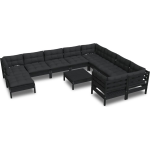 Vidaxl 11-delige Loungeset Met Kussens Grenenhout - Zwart