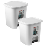 Forte Plastics 2x Stuks Afvalemmer/vuilnisemmer/pedaalemmer 7.5 Liter Met Deksel En Pedaal - Pedaalemmers - Wit