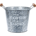 Metalen Emmer/plantenpot Zilver Met Houten Handvat 8 Liter D19 X H24 Cm - Ijzeren Emmer / Teil - Silver