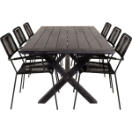 Rives Tuinmeubelset Tafel 100x200cm En 6 Stoel Armleunings Lindos. - Zwart