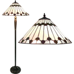 Clayre & Eef Lumilamp Tiffany Vloerlamp Ø 50*157 Cm, Bruin Glas, Kunststof Rond Staande Lamp Staanlamp Tiffany Lamp Staande - Wit