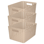 Forte Plastics 3x Stuks Rotan Gevlochten Opbergmand/opbergbox Kunststof - Taupe - 22 X 33 X 16 Cm - Opbergbox