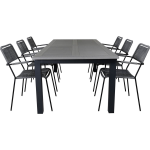 Albany Tuinmeubelset Tafel 100x224/324cm En 6 Stoel Armleuning Lindos, Grijs. - Zwart