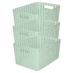 Forte Plastics 3x Stuks Rotan Gevlochten Opbergmand/opbergbox Kunststof - Mint - 22 X 33 X 16 Cm - Opbergbox - Groen