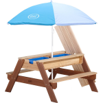 axi Nick Picknicktafel / Zandtafel / Watertafel Voor Kinderen In Bruin Met Parasol In Blauw/ Multifunctionele - Wit