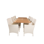 Panama Tuinmeubelset Tafel 90x160/240cm En 8 Stoel Malin, Naturel. - Wit