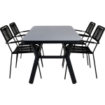 Virya Tuinmeubelset Tafel 90x160cm En 4 Stoel Armleunings Lindos, Grijs. - Zwart