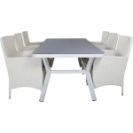 Virya Tuinmeubelset Tafel 100x200cm En 6 Stoel Malin, Grijs. - Wit