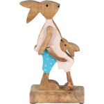 Clayre & Eef Decoratie Beeld Konijn 12*6*22 Cm, Blauw Hout Decoratief Figuur Paashaas Woonaccessoires - Bruin