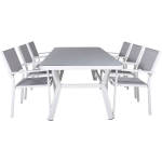 Virya Tuinmeubelset Tafel 100x200cm En 6 Stoel Copacabana, Grijs, Wit. - Zwart