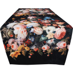 Clayre & Eef Tafelloper 35*180 Cm, Rood, Geel Polyester Rechthoek Bloemen Tafelkleed Loper Tafeltextiel - Zwart