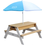 axi Nick Picknicktafel / Zandtafel / Watertafel Voor Kinderen In Bruin/ Met Parasol In Blauw/ Multifunctionele - Wit