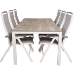 Llama Tuinmeubelset Tafel 100x205cm En 6 Stoel 5pos Albany, Grijs, Crèmekleur. - Wit