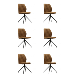 Livin24 Industriële Eetkamerstoel Grayson Cognac Microvezel - Eetkamerstoelen Set Van 6. - Bruin