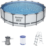 Bestway Steel Pro Max Tubular Bovengronds Zwembad 457x107cm 3028 L / H Cartridge Scrubber Zeildoek En Ladder - Grijs
