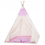Springos Tipi Tent Wigwam Speeltent 120x100x180 Cm Met Mat En Kussens Naturel Stippen - Roze