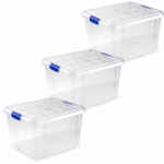 Forte Plastics 3x Stuks Opslagboxen/bakken/organizers Met Deksel 25 Liter 42 X 36 X 25 Cm Transparant - Opbergbox