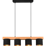 BES LED Led Hanglamp - Hangverlichting - Trion Camo - E14 Fitting - 4-lichts - Rechthoek - Mat/goud - Hout - Zwart