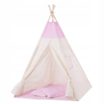 Springos Tipi Tent Wigwam Speeltent 120x100x180 Cm Met Mat En Kussens Naturel Sterren - Roze
