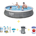 Bestway Zwembad - Fast Set - 396 X 84 Cm - Inclusief Ways Onderhoudspakket, Filterpomp & Filter - Grijs