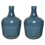 Decoris 2x Stuks Fles Vaas/bloemenvaas Recycled Glas 20 X 30 Cm - Blauw