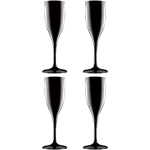 Santex Set Van 4x Stuks Champagne/prosecco Flutes Glazen 150 Ml Van Onbreekbaar Kunststof - Champagneglazen - Zwart