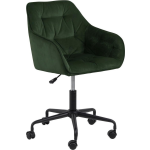 24Designs Shelby Bureaustoel Fluweel - Velvet Bos - Zwart Metaal - 5-teens Kruispoot Op Wielen - Groen