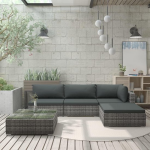 Vidaxl 5-delige Loungeset Met Kussens Poly Rattan - Grijs