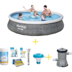 Bestway Zwembad - Fast Set - 396 X 84 Cm - Inclusief Ways Onderhoudspakket & Filterpomp - Grijs