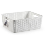 Forte Plastics Rotan Gevlochten Opbergmand/opbergbox Kunststof 28 X 36 X 13.5 Cm - Opbergbox - Wit