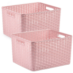 Forte Plastics 2x Stuks Rotan Gevlochten Opbergmand/opbergbox Kunststof - Oud - 34 X 40 X 23 Cm - Opbergbox - Roze