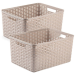 Forte Plastics 2x Stuks Rotan Gevlochten Opbergmand/opbergbox Kunststof - Taupe - 38 X 28 X 19 Cm - Opbergbox