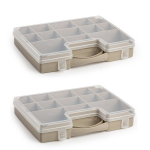 Forte Plastics 2x Stuks Opbergkoffertje/opbergdoos/sorteerboxen 13-vaks Kunststof Taupe 27 X 20 X 3 Cm - Opbergbox