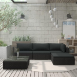 Vidaxl 5-delige Loungeset Met Kussens Poly Rattan - Zwart