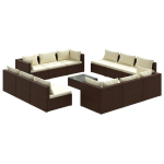 Vidaxl 13-delige Loungeset Met Kussens Poly Rattan - Bruin