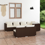 Vidaxl 7-delige Loungeset Met Kussens Poly Rattan - Bruin